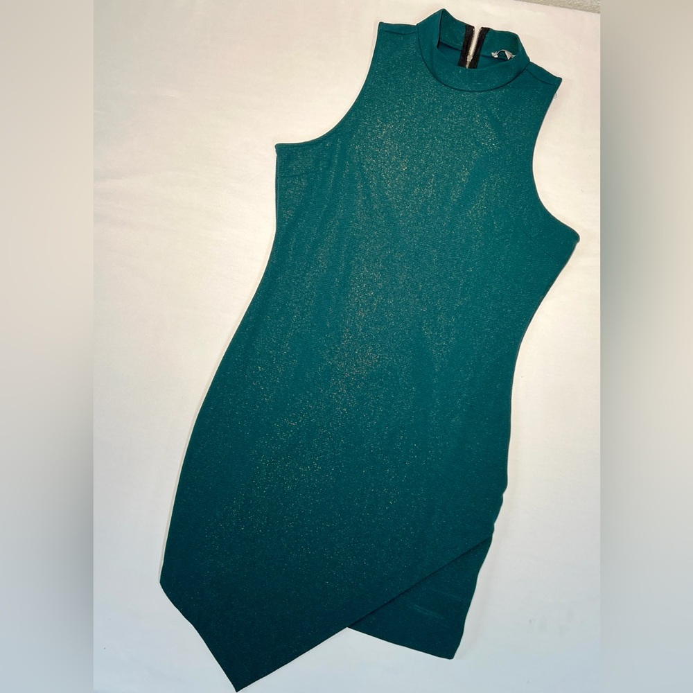 Charlotte Russe Asymmetrical Sleeveless Sheath Dress - Metallic Teal - Large